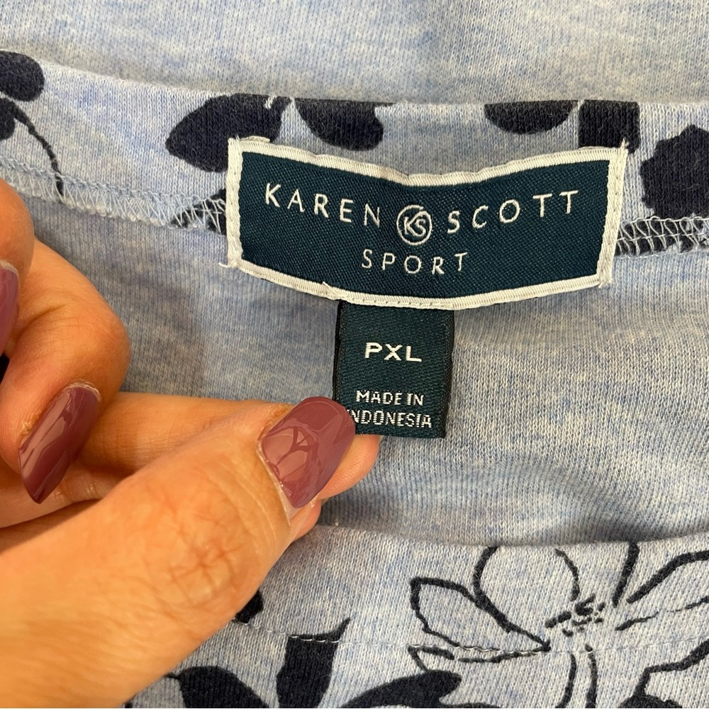 Karen Scott Sport Blue Floral Knit Dress - Picture 4 of 7